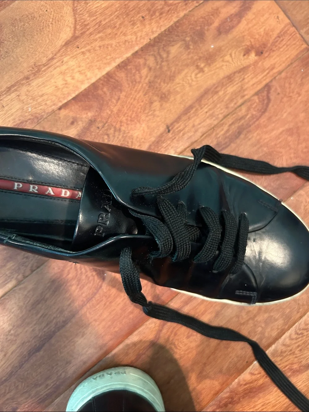Prada Men’s Black Leather Lace Up Sneakers Size 7 - Picture 7 of 9